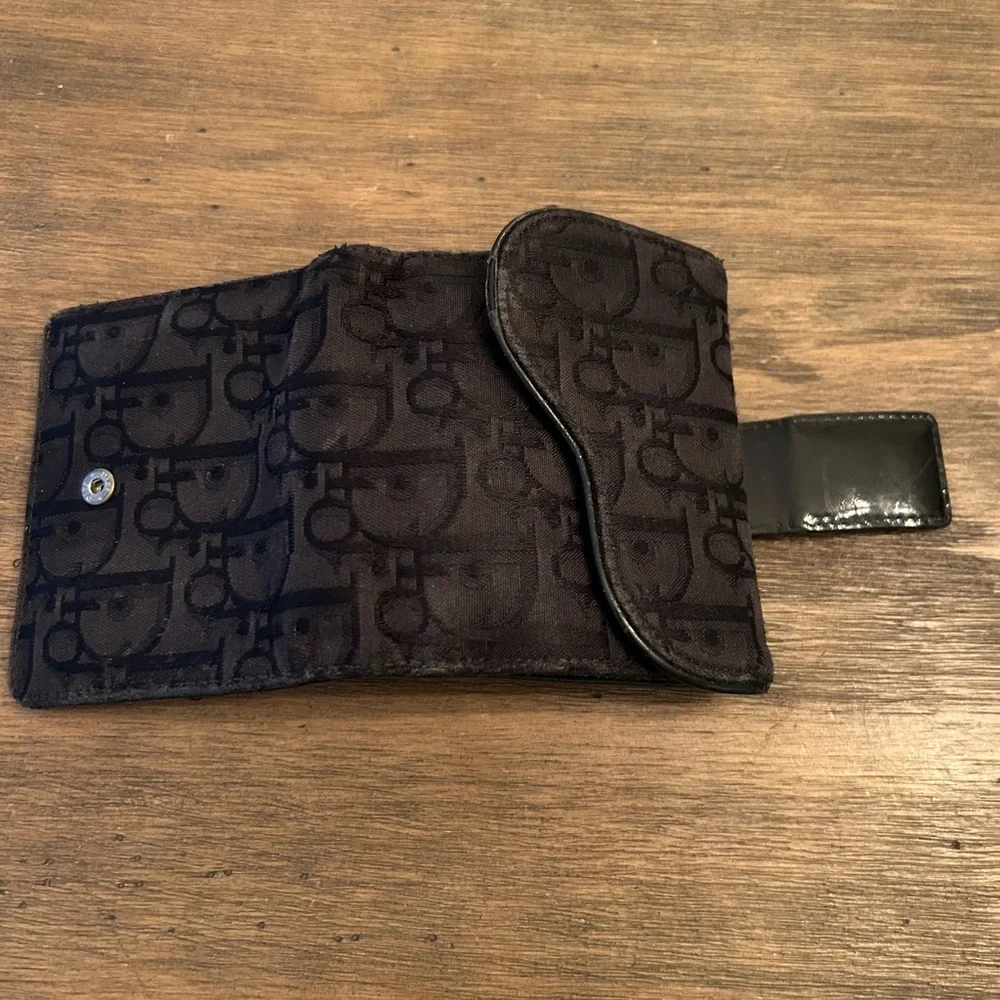 Dior Black Saddle Cloth Wallet Coin leather